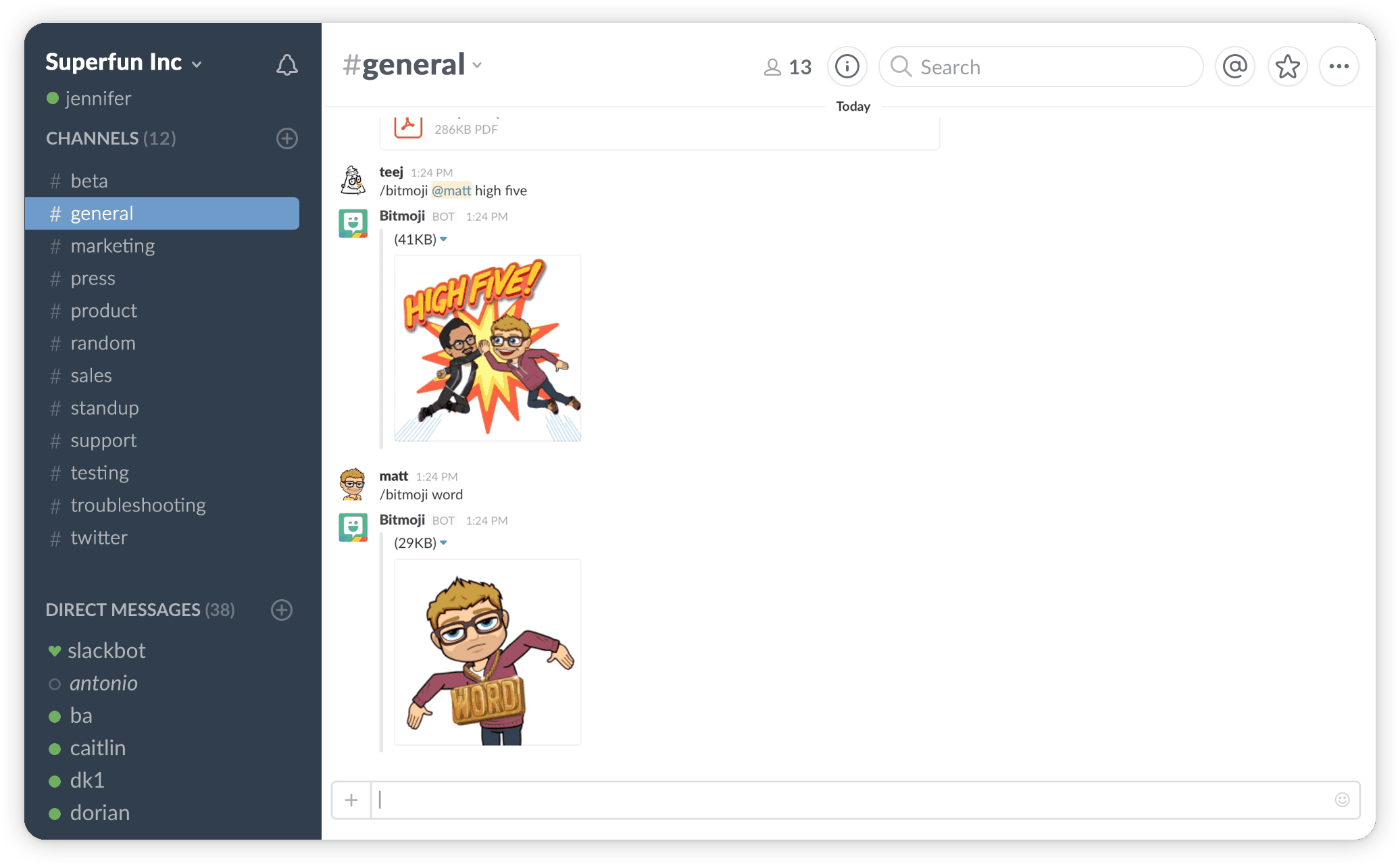 Bitmoji example in Slack